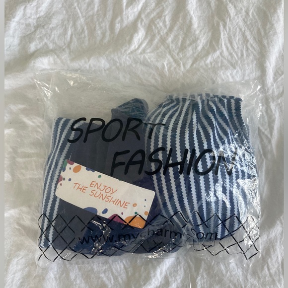 Strapless 2 piece Bikini in Navy Blue & stripes Size M New - Picture 5 of 5